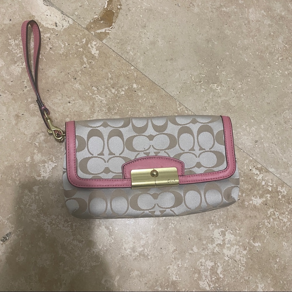 Beige and pink Coach clutch